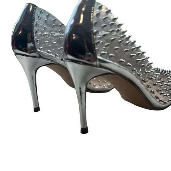 Revolve Steve Madden Luiza Vala Studded Clear Pointed toe Stiletto Heels Silver - Picture 6 of 12